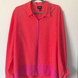 XL Nicole Miller High Low Deep Coral Pink Blouse